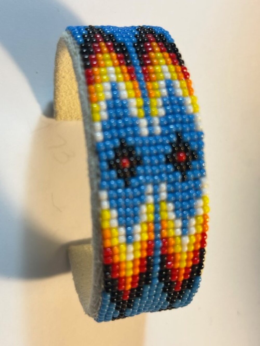 Navajo Handmade Beaded Cuff Bracelet w/ Leather Inside Jacqueline Cleveland